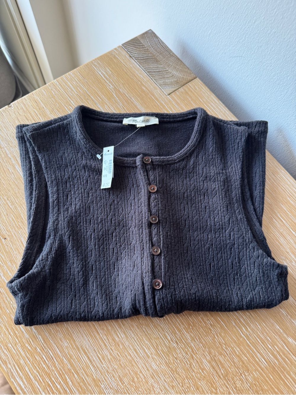 MADEWELL Women’s Pointelle Cutaway Vest Heather Molasses Size Small NY278 *NOTE*